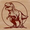 Illustrative depiction of a Tyrannosaurus Rex in a prehistoric landscape.