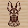 Doberman Head Silhouette A high-quality image of a Doberman Pinscher's head, created as vector art with clean lines and detailed features.