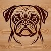 Adorable Pug Face Silhouette A pug's head with wrinkles on its forehead and nose.