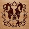 Whimsical Boston Terrier Illustration with Love Boston Terrier dog breed illustration with love hearts in the design.