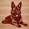 A vector illustration of a German Shepherd dog lying on its side.