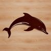 Oceanic Dolphin Silhouette A silhouetted dolphin swimming in the ocean, with waves and seaweed in the background.