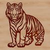 A sitting tiger, a large wild animal from Asia, depicted in simple vector lines.