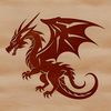 A mythical creature's head with scales, flames, and wings, suitable for vector art projects.