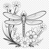 Dragonfly Illustration with Floral Accents A detailed illustration of a dragonfly surrounded by floral elements.