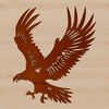 A detailed illustration of a majestic bird in flight, its wings spread wide.