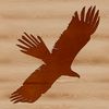 A realistic illustration of a bird in mid-flight, depicted as a silhouette against a neutral background.