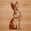 A digital rendering of a cartoon-style rabbit in a seated position.