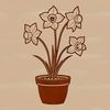 White Daffodil Floral Icon A single white daffodil flower in bloom with green stem and leaves growing out of a small terracotta pot.