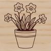 Vibrant Garden Delight A single daffodil flower standing upright in a ceramic pot, surrounded by foliage.
