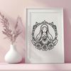 Ornate Floral Icon An ornate, floral design representing the Immaculate Heart of a religious figure.