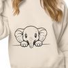A vector illustration of a curious elephant peeking out from behind a tree.