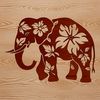 Exotic Elephant Illustration An illustration of a standing elephant with ornate floral patterns surrounding its body.
