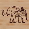 An elephant standing on its hind legs in a detailed ornate floral design.