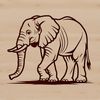A standing elephant with a large body and curved tusks, suitable for use as clip art or in vector design projects.