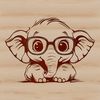 Cartoon Pachyderm with Reading Glasses A cartoon elephant peeking over a book or document, wearing glasses.