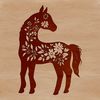 A stylized vector illustration of a horse in a floral setting.