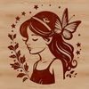 Floral Wreath Fairy Ornament Illustrated fairy with ornate headpiece, surrounded by floral elements.