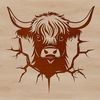 Highland Cow Portrait Vector Art A detailed illustration of a Scottish Highland cow's head with distinctive horns and features.