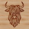 Vector Illustration of a Scottish Highland Cattle Head A detailed illustration of a Highland cow's head with distinctive features.