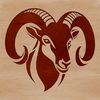 A realistic illustration of a sheep's head with woolly fur and horns.