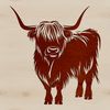 Highland Cow Vector Art A standing Highland cow with rugged fur and horns, suitable for vector art projects.