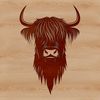 Highland Cow Illustration for Farm Designs A Highland cow standing in a field with its head held high, illustration suitable for farm-themed designs.
