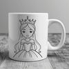 A young girl dressed as a princess in a traditional fairy tale setting, designed as a vector art illustration.