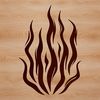 A stylized graphic representation of flames in a variety of colors and shapes.