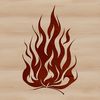 A stylized illustration of open flames in a geometric shape.