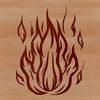 A stylized illustration of a flame shape.