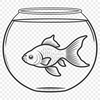 Small Fish in a Glass Bowl Vector Art A small goldfish swimming in a blue water background within a glass fish bowl, illustrated as vector art.