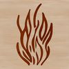 A simple line drawing illustration of a pair of flames in a stylized shape.