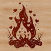 Rustic Outdoor Fire Design A cartoon campfire with flames and love hearts, perfect for outdoor enthusiasts.