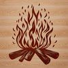Stylized Flames in Nature Design A stylized illustration of a roaring camp fire surrounded by flames in the outdoors.