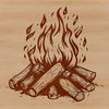 Campfire Illustration SVG A realistic illustration of a camp fire with flames rising from the coals, perfect for outdoor-themed designs.