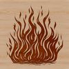 A stylized illustration of flames with bold, geometric shapes.
