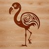 A stylized illustration of a flamingo standing on one leg.