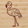 A standing flamingo with its signature long neck and legs.