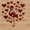 A stylized digital illustration of a flamingo with love hearts incorporated into its design.