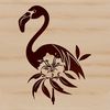 Floral Field Bird Silhouette A stylized illustration of a flamingo standing on one leg in a grassy field surrounded by flowers and foliage.