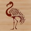 A colorful illustration of a flamingo standing on one leg in a natural habitat.