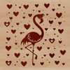 A cartoon flamingo with heart symbols surrounding its body.