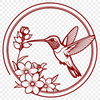 A vector graphic design featuring a stylized hummingbird surrounded by lush greenery.