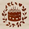 A colorful floral-patterned birthday cake with candles on top, designed as a vector graphic.