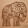 Ornate Standing Elephant Design A stylized illustration of a standing elephant with ornate floral details, suitable for digital cutouts.