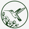 Colorful Bird Clip Art Illustration A colorful hummingbird in flight above a floral background.