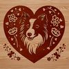 Shetland Sheepdog Portrait with Floral Collar A portrait illustration of a Shetland sheepdog with a floral patterned collar and heart motifs on its head.