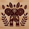 A detailed illustration of an elephant's head featuring intricate floral patterns.