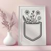 Whimsical Wildflower Illustration for Crafting A stylized illustration of a pocket featuring a realistic wild flower design.